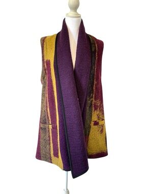 Art Of Cloth Wool Vest Colorful Purple Art To Wear Womens Large Draped Front